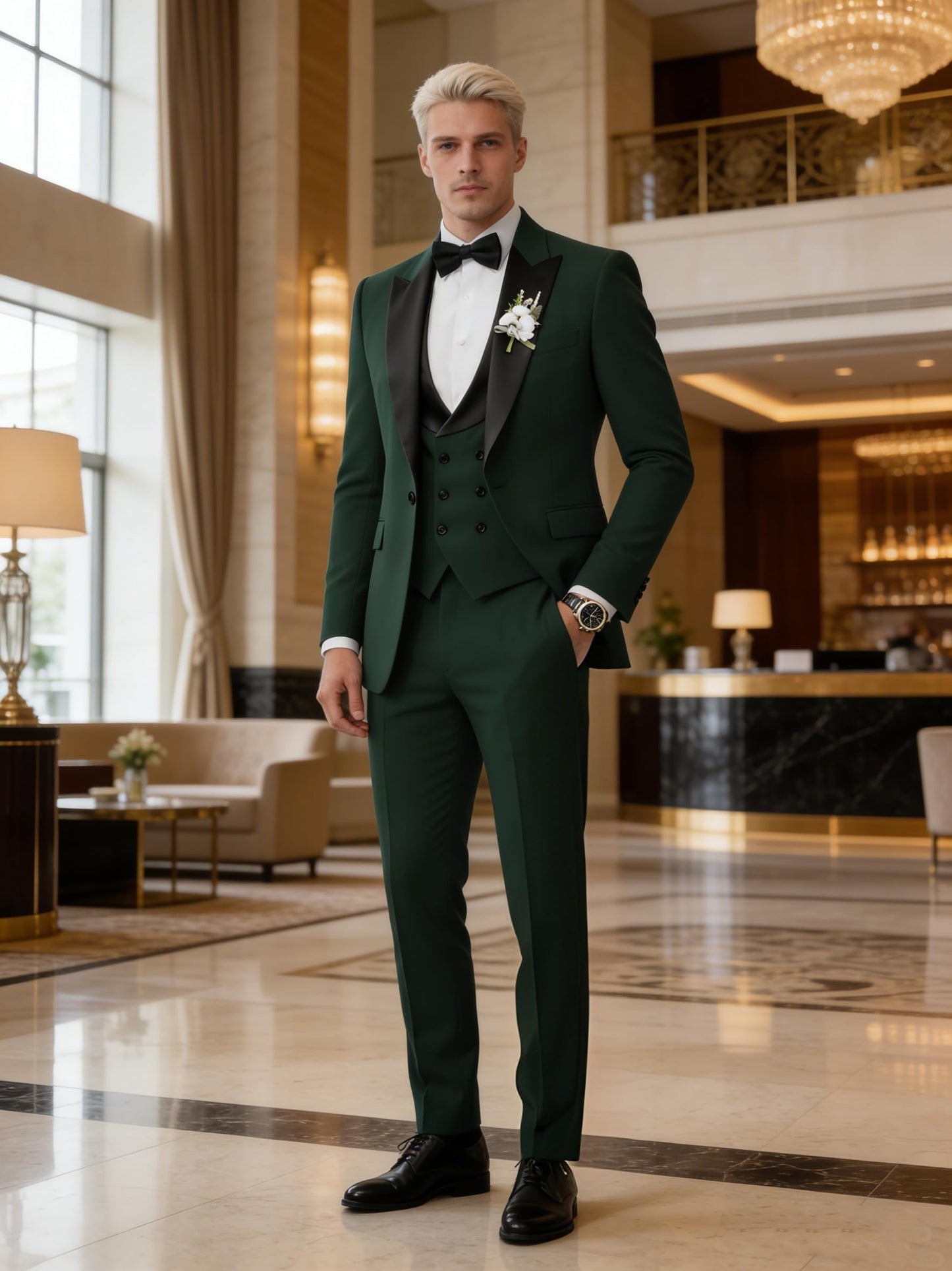 TIJOFA Tuxedo Suits Men 3 Piece Slim Fit Double Breasted Suits for Men Silver Grey Tux Elegant Wedding Prom Party Business Tuxedo L