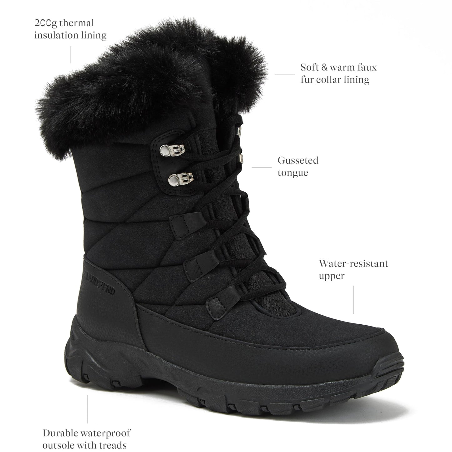 Lands' End Expedition Max Waterproof Insulated Womens Snow Boots, Winter Boots for Women, Medium or Wide Width Sizes 6 to 11, Black, Brown, Blue, White or Grey Winter Shoes - Black, 8 Medium