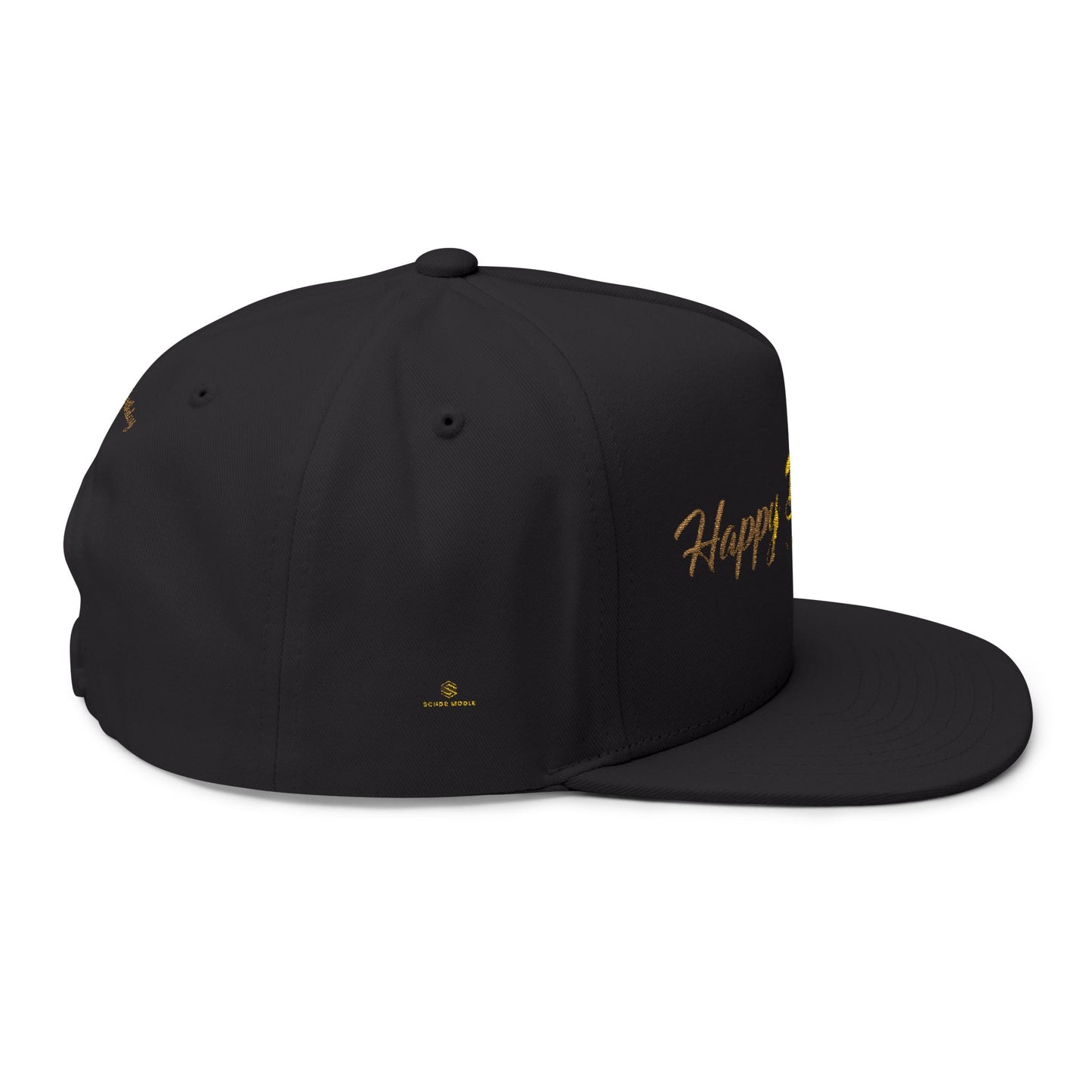 Happy Birthday Embroidered Flat Bill Cap — Gold Script Birthday Dad Hat