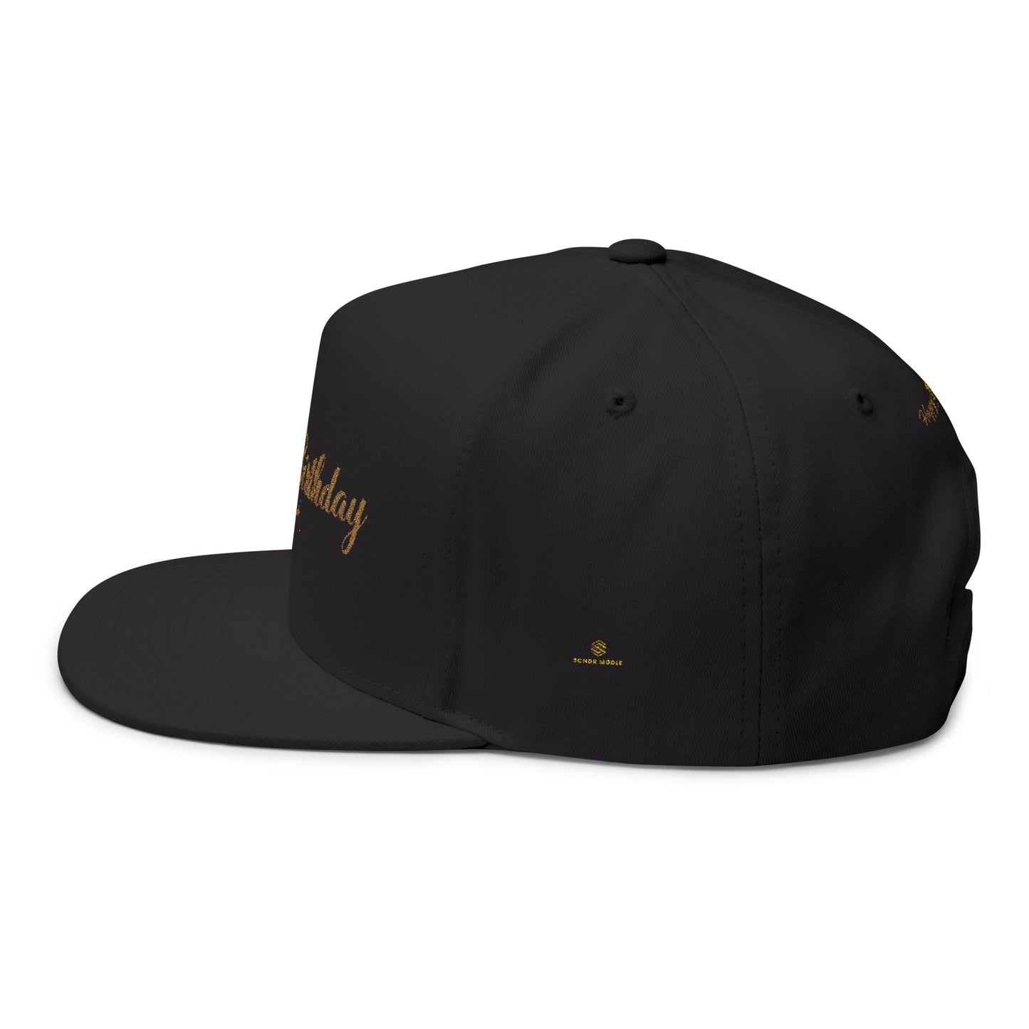 Happy Birthday Embroidered Flat Bill Cap — Gold Script Birthday Dad Hat